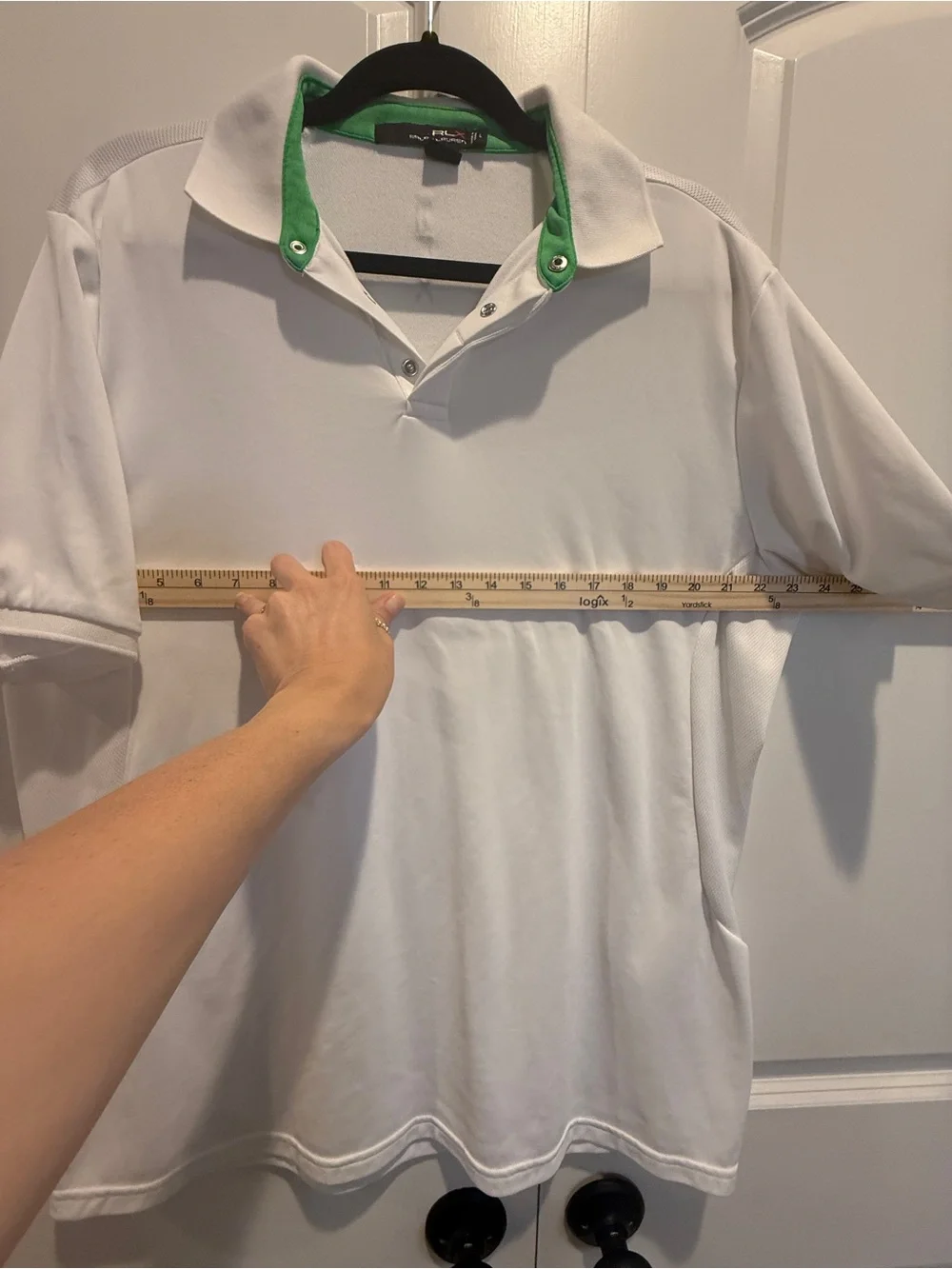 Ralph Lauren Sport White Polo Shirt with Green Trim Large